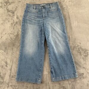 Lands' End Wide Leg Patch Pocket‎ Crop Jeans Womens 10 Light Wash High Rise